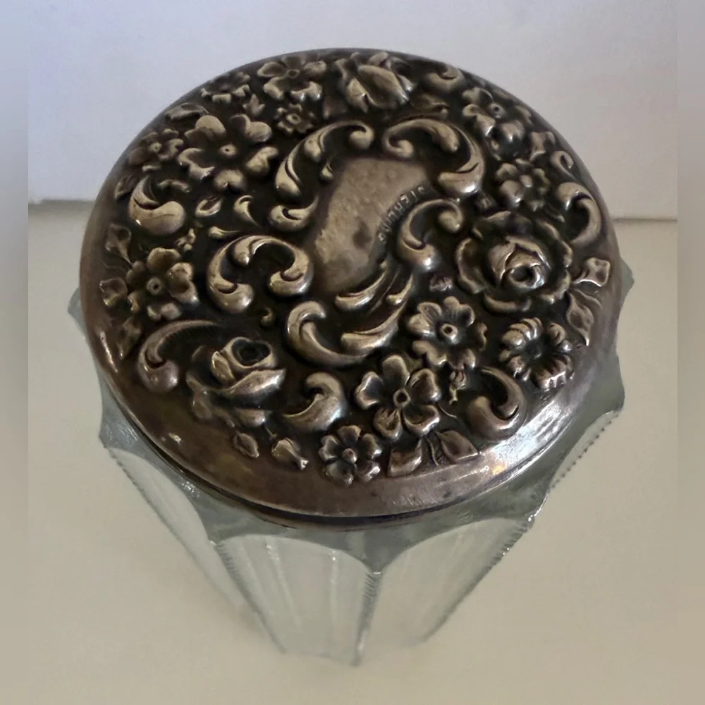 Antique Sterling Silver and Glass Talcum Powder or ? Shaker 4